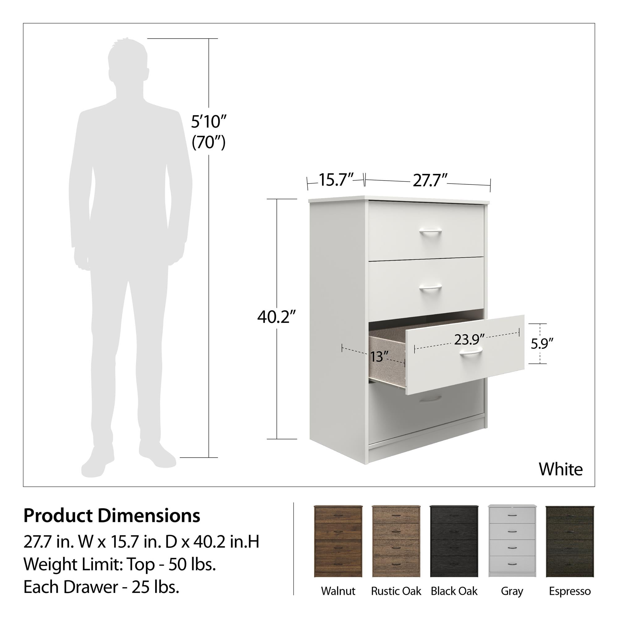 Mainstays Classic 4 Drawer Dresser, Black Oak