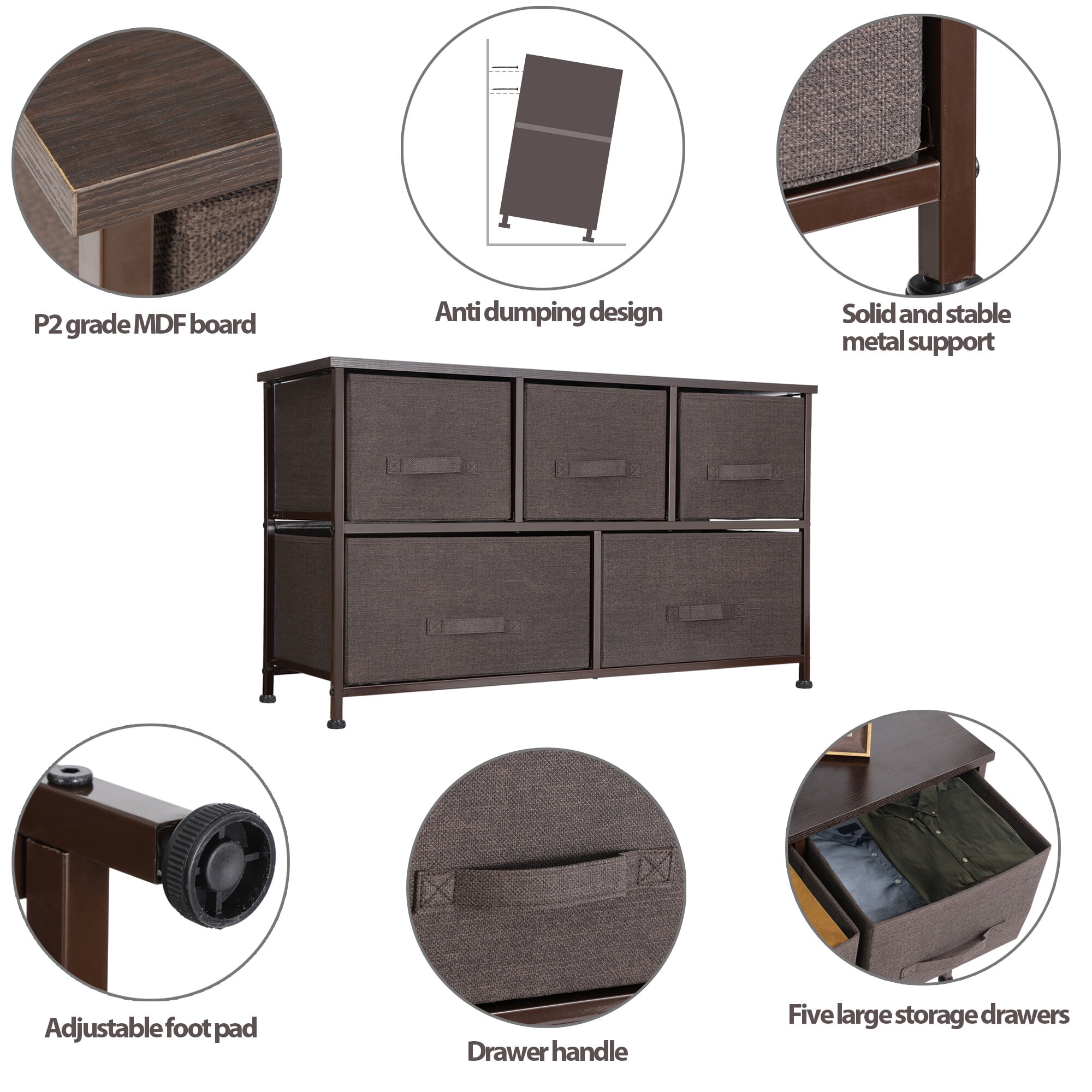 Modern 5-Drawer Fabric Dresser Chest