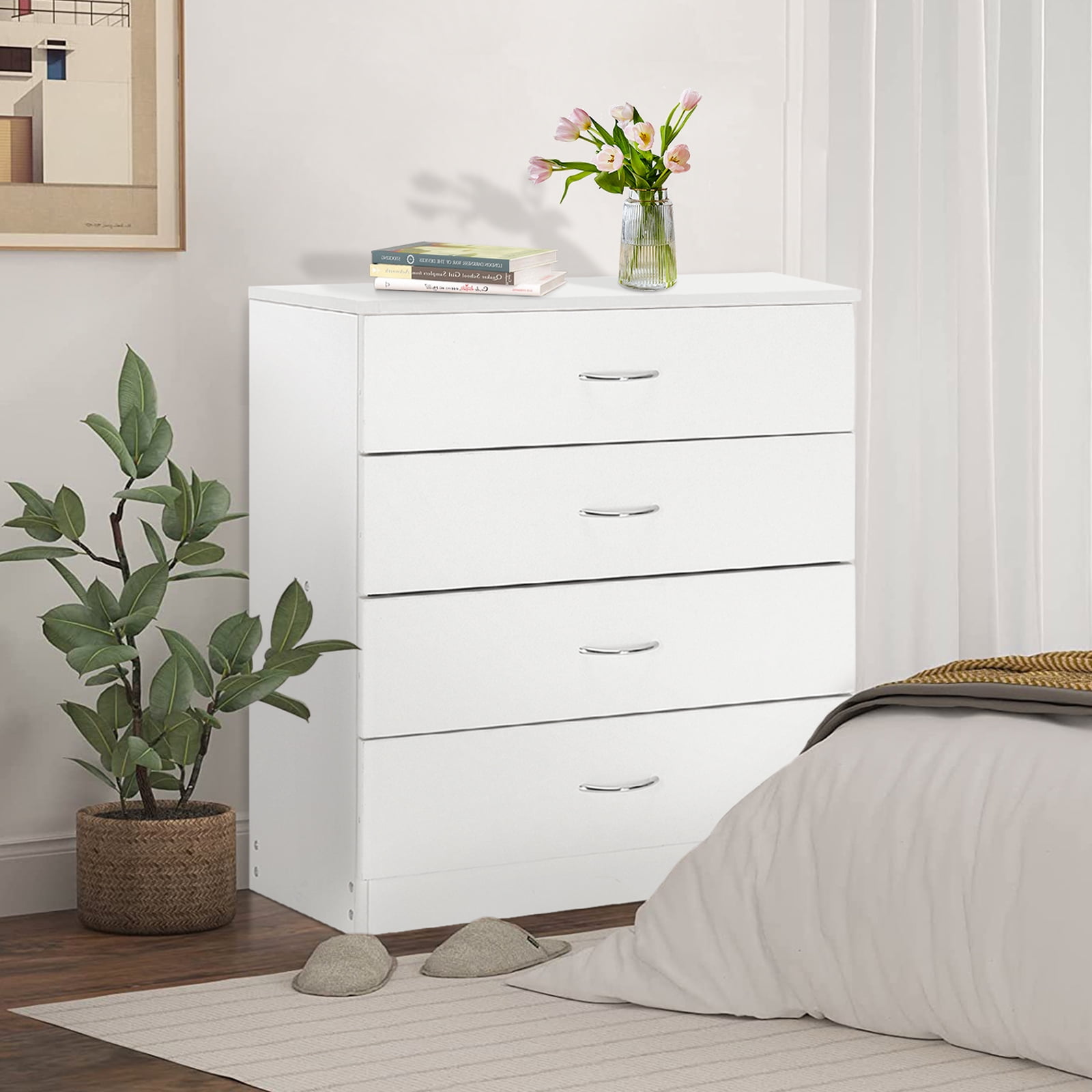 White 4-Drawer Dresser for Bedroom or Storage