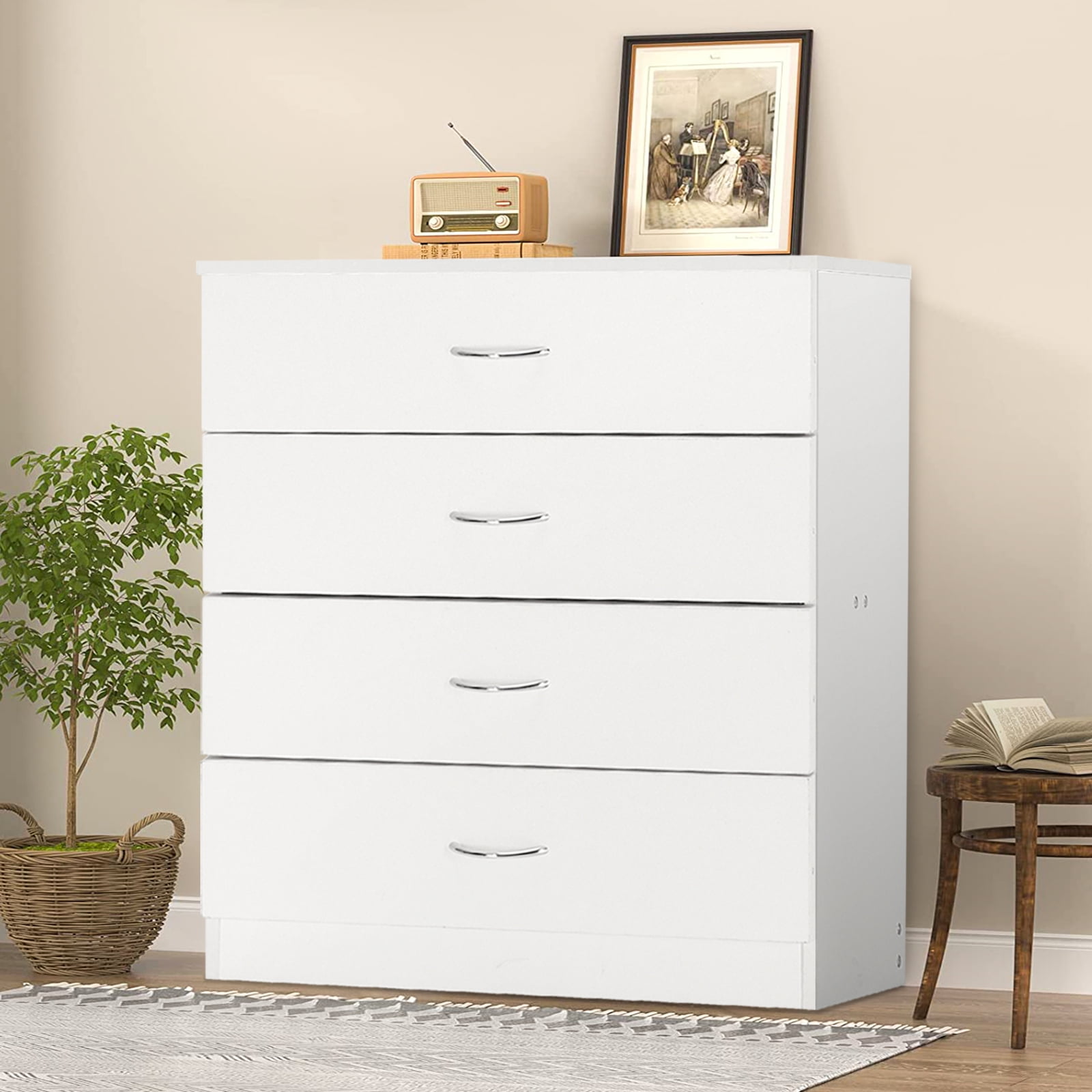 White 4-Drawer Dresser for Bedroom or Storage