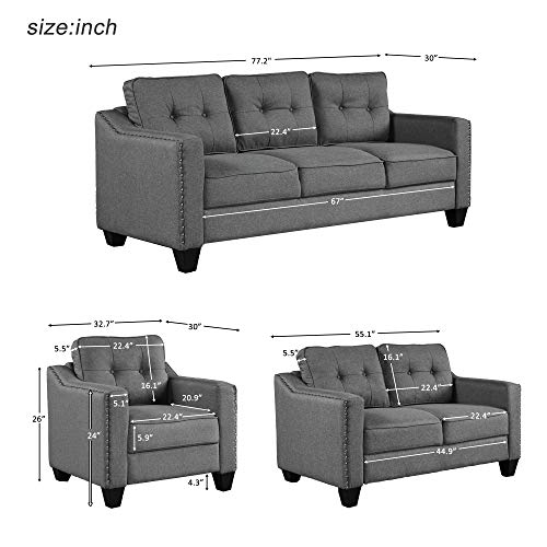 UBGO Living Room Furniture, 3-Piece Set, Polyester-Blend Sofas
