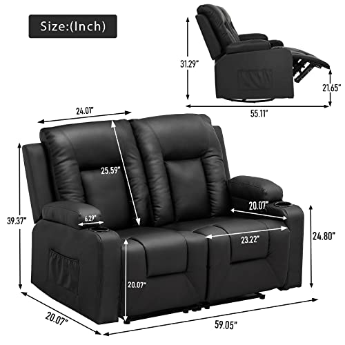 Black 3-Piece Bonded Leather Recline Sofa Set Home