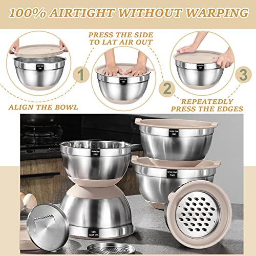 26PCS Stainless Steel Mixing Bowls Set with Airtight Lids