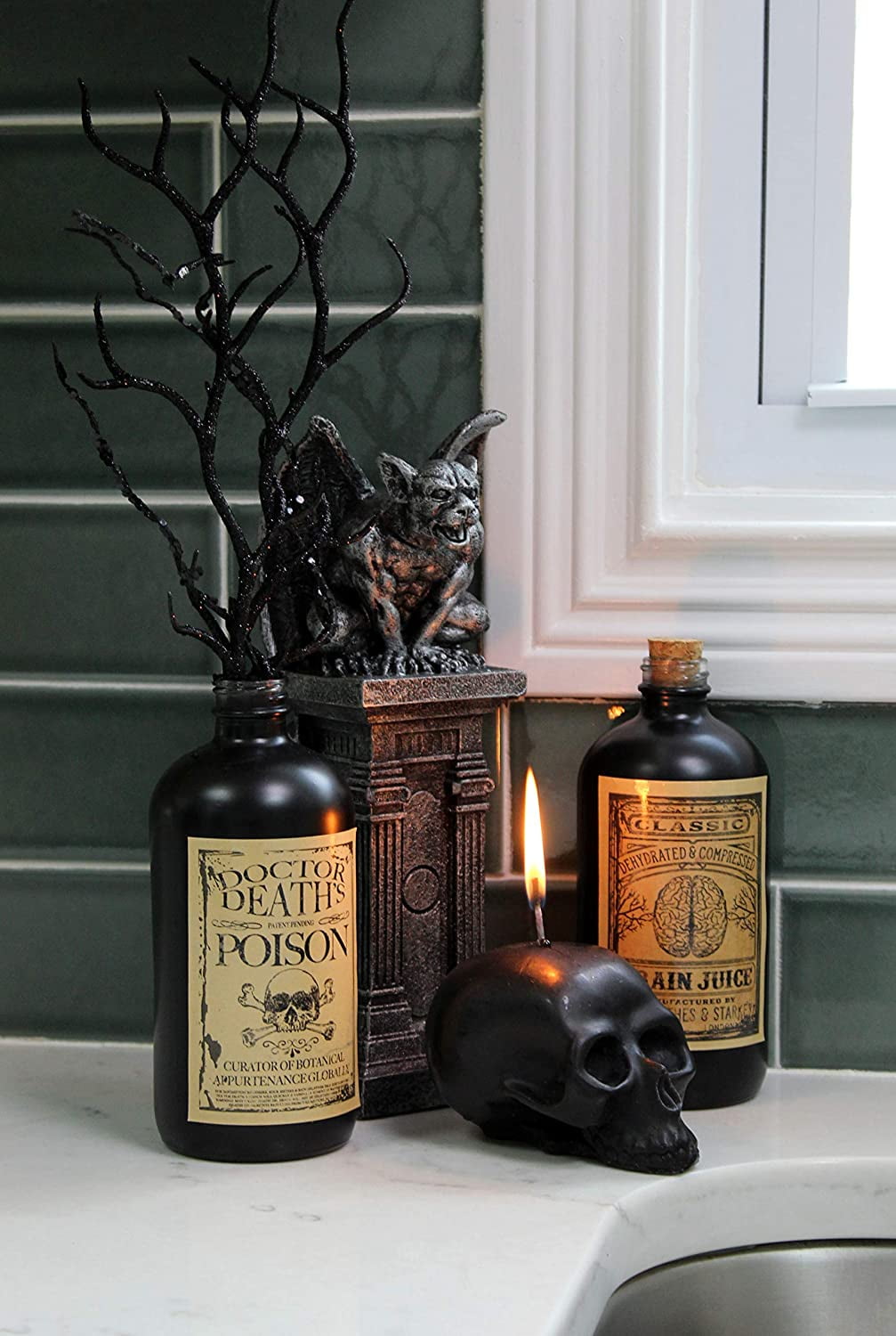 Large Skull Candles (2-Pack, Black); Decorative Themed Candles