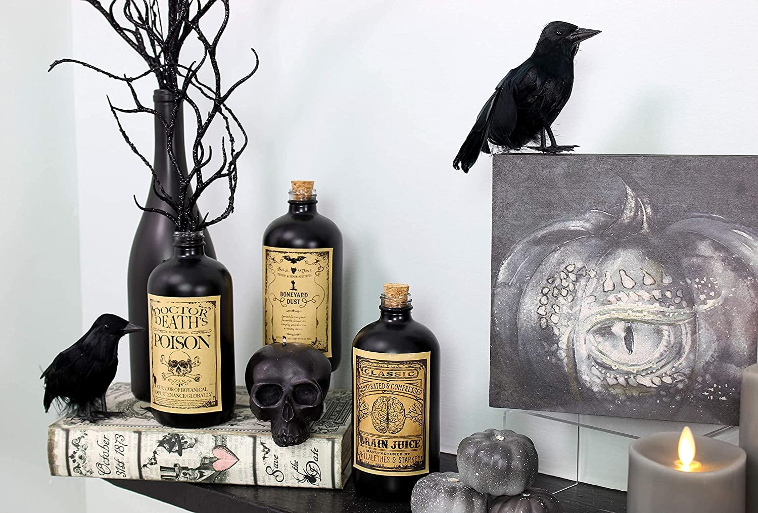 Large Skull Candles (2-Pack, Black); Decorative Themed Candles