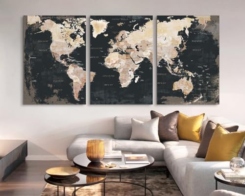 Vintage World Map Wall Art for Home Decor