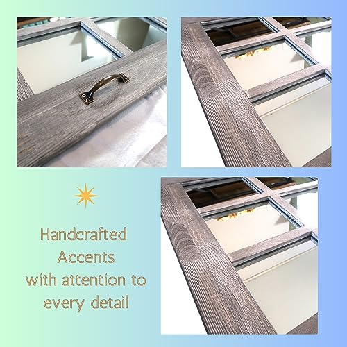 Upgraded Real Glass Windowpane Mirror Set, Rustic Grey