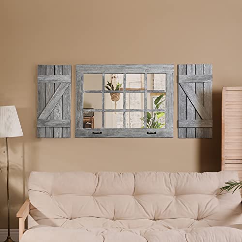 Upgraded Real Glass Windowpane Mirror Set, Rustic Grey