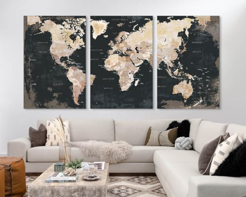 Vintage World Map Wall Art for Home Decor