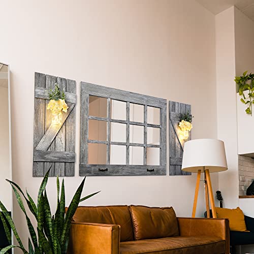 Upgraded Real Glass Windowpane Mirror Set, Rustic Grey