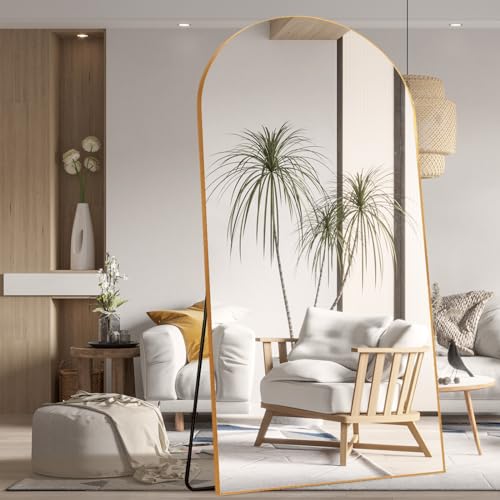 ZHUNFA 76''×34'' Arched Full-Length Mirror, Gold Aluminum Frame
