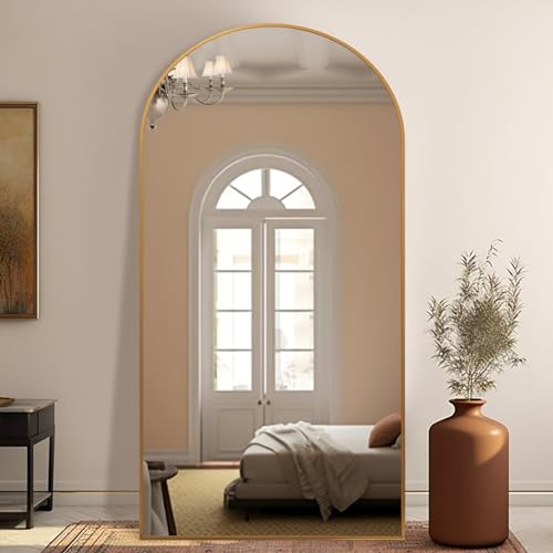 ZHUNFA 76''×34'' Arched Full-Length Mirror, Gold Aluminum Frame