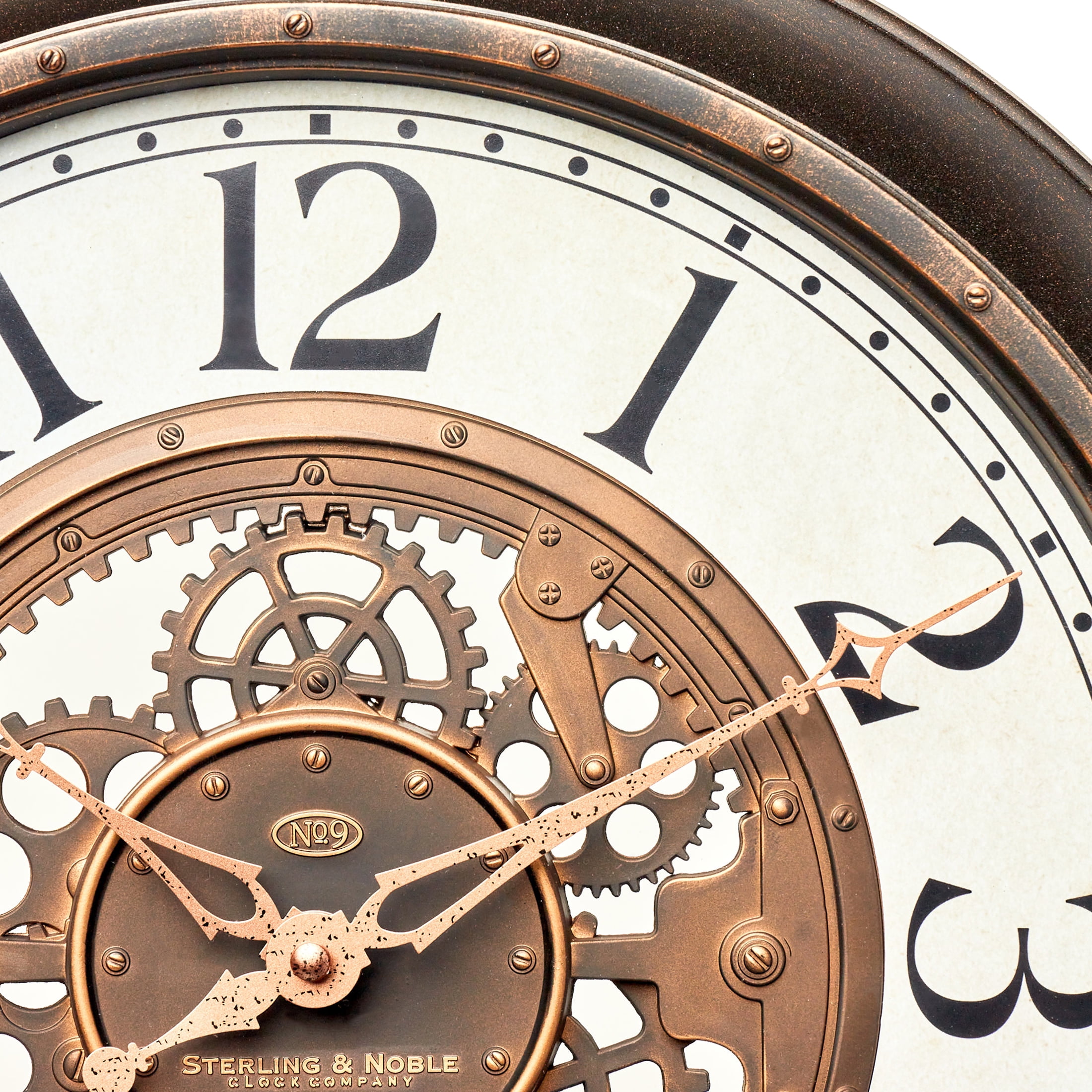 Industrial Gear Wall Clock in Aged Bronze