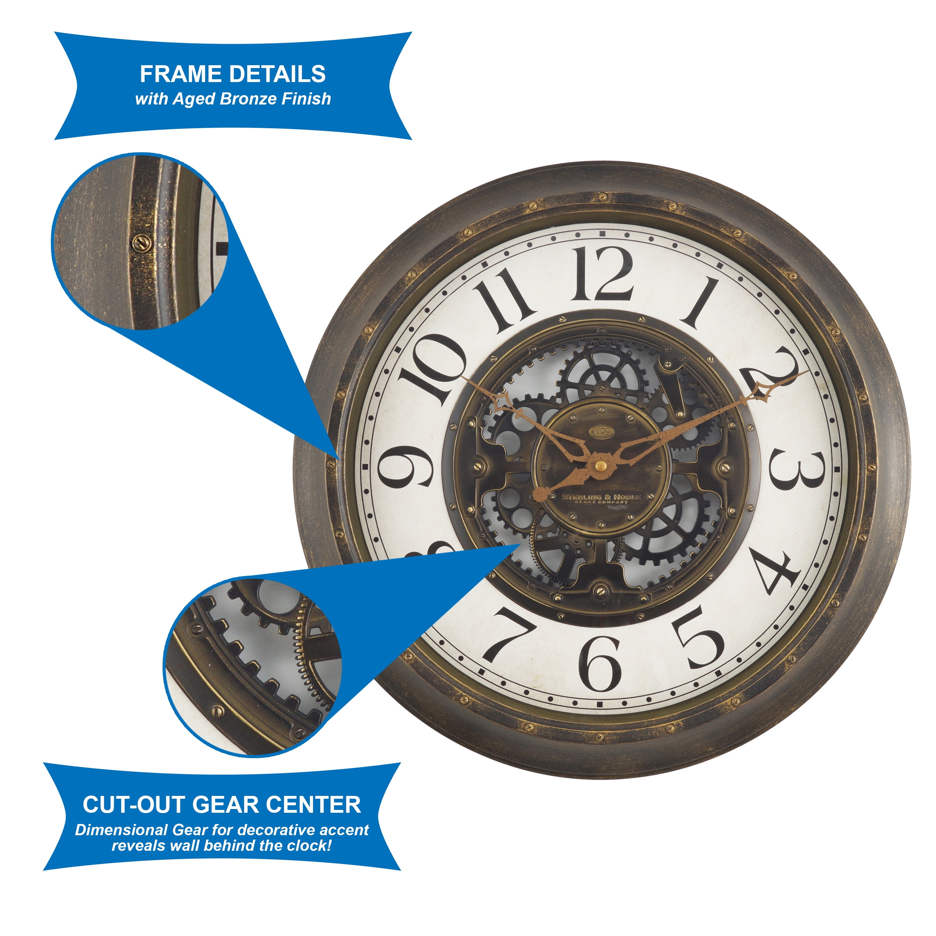 Industrial Gear Wall Clock in Aged Bronze