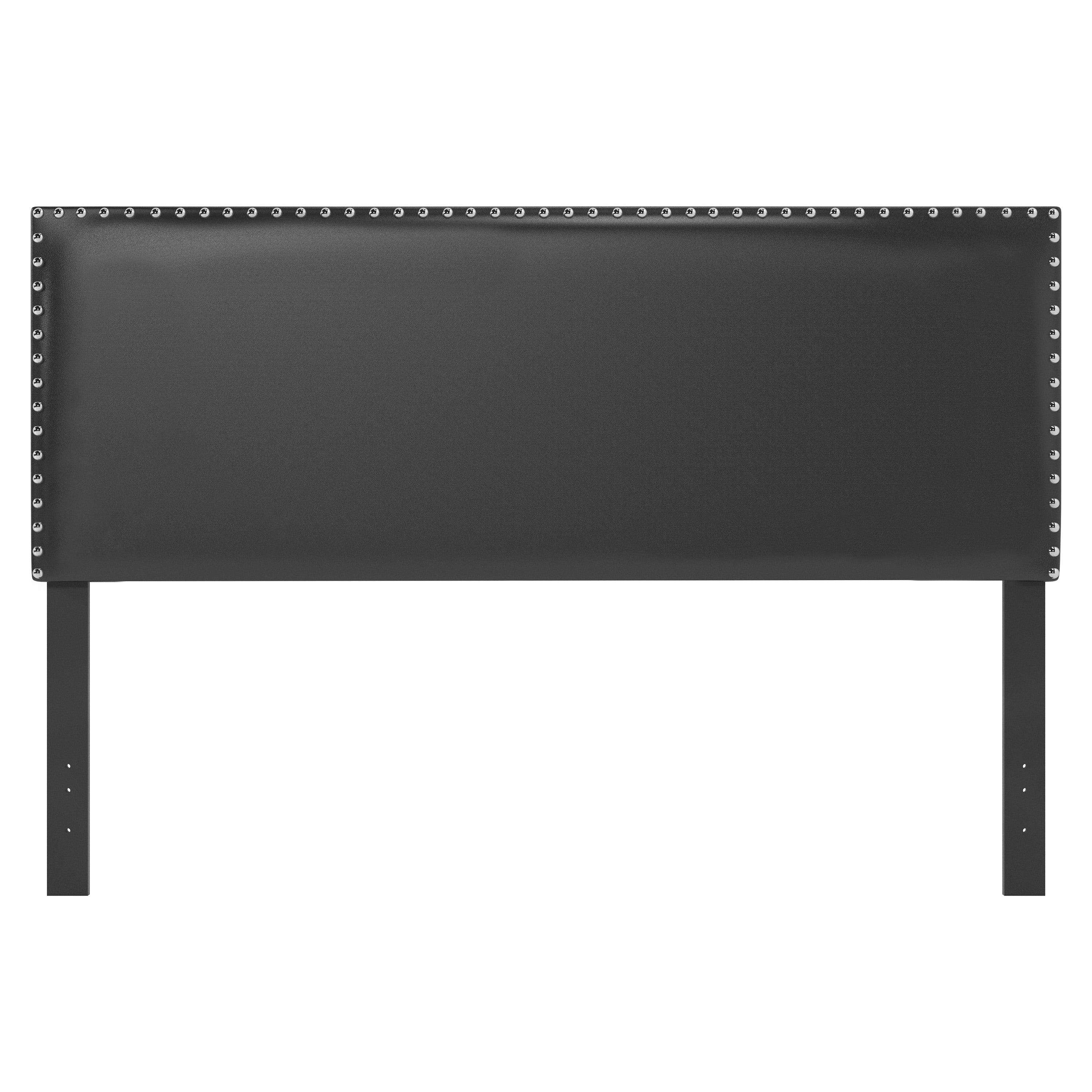 Black Faux Leather Upholstered Queen Bed with Nailhead Trim