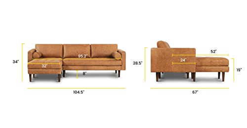 Cognac Tan Leather Sectional Sofa with Tufted Back