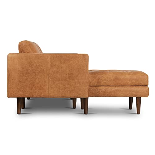 Cognac Tan Leather Sectional Sofa with Tufted Back