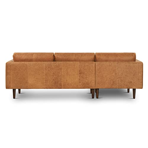 Cognac Tan Leather Sectional Sofa with Tufted Back