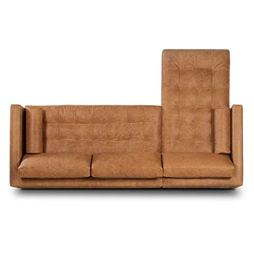 Cognac Tan Leather Sectional Sofa with Tufted Back