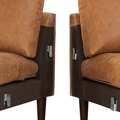 Cognac Tan Leather Sectional Sofa with Tufted Back