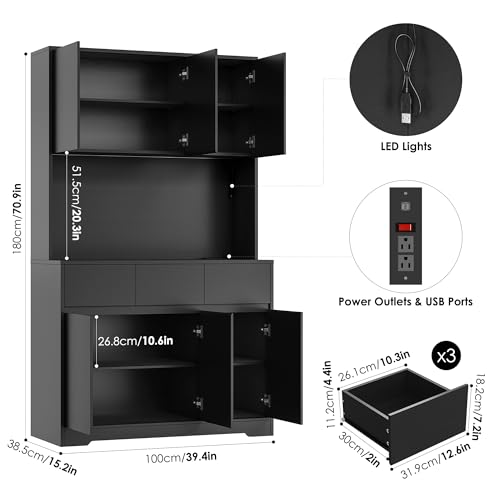 71'' Tall Kitchen Pantry Storage Cabinet with Power Outlets