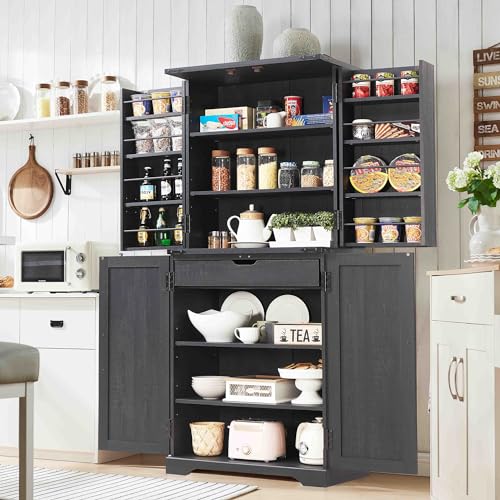 Rustic Wood Farmhouse Pantry Cabinet with Adjustable Shelves