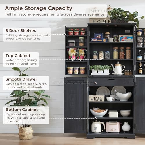 Rustic Wood Farmhouse Pantry Cabinet with Adjustable Shelves