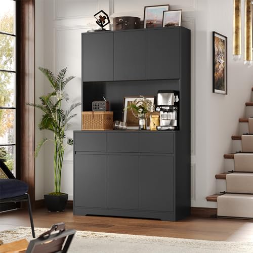 71'' Tall Kitchen Pantry Storage Cabinet with Power Outlets