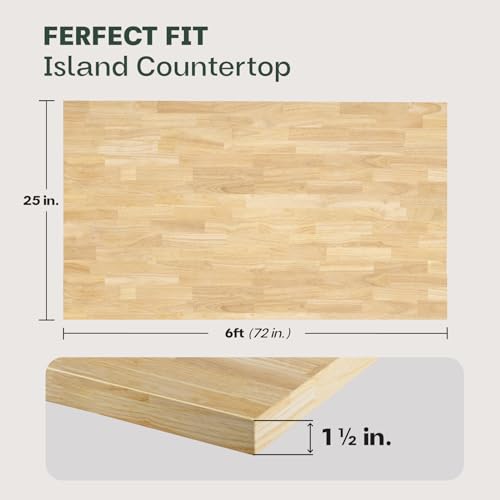 Solid Wood 6ft Butcher Block Island Countertop, Unfinished