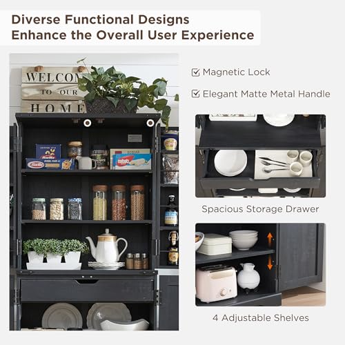 Rustic Wood Farmhouse Pantry Cabinet with Adjustable Shelves