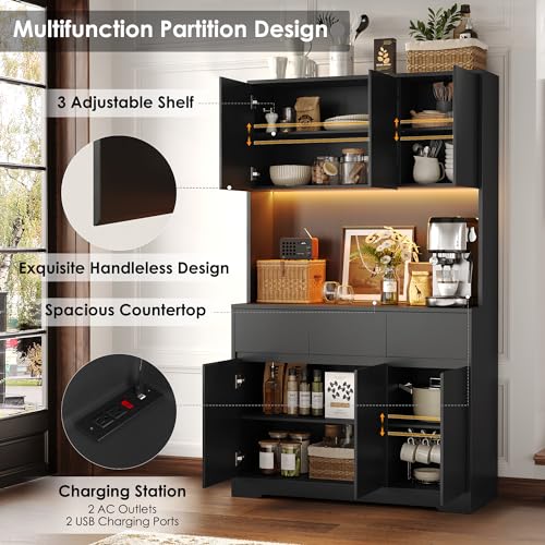71'' Tall Kitchen Pantry Storage Cabinet with Power Outlets