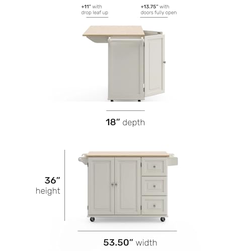 Homestyles Mobile Kitchen Island Cart with Drop Leaf, 54