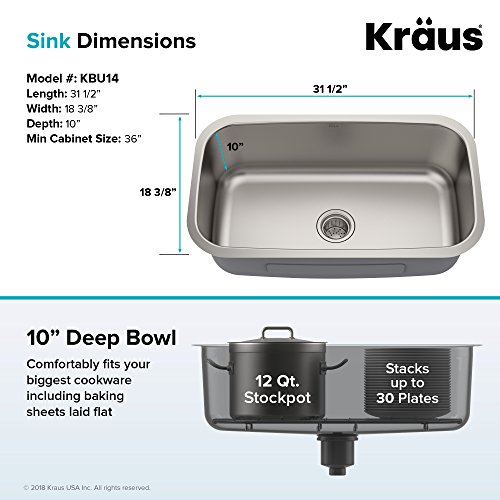Kraus KBU14 Undermount Single Bowl Stainless Steel Sink