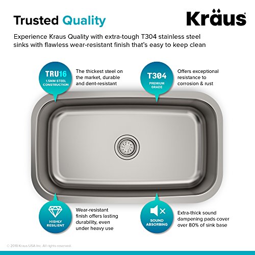 Kraus KBU14 Undermount Single Bowl Stainless Steel Sink