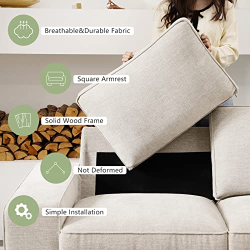 LEISLAND Modern Chenille Sofas with Square Armrests (Beige)