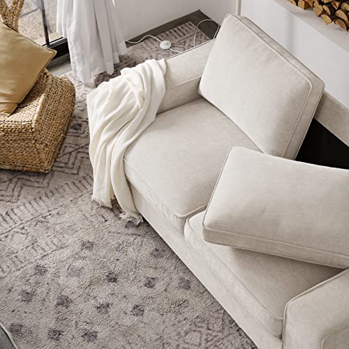 LEISLAND Modern Chenille Sofas with Square Armrests (Beige)