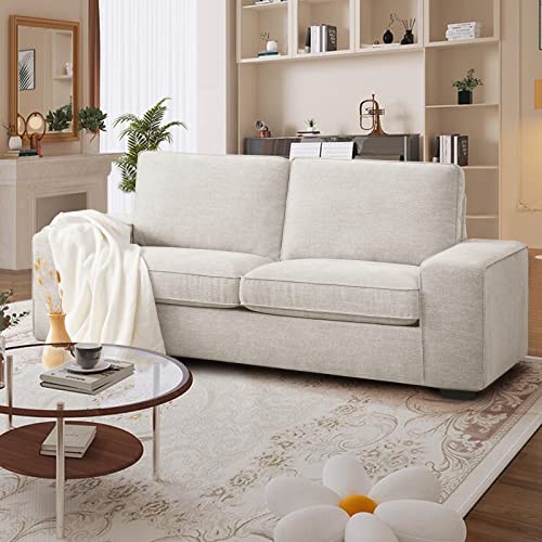 LEISLAND Modern Chenille Sofas with Square Armrests (Beige)