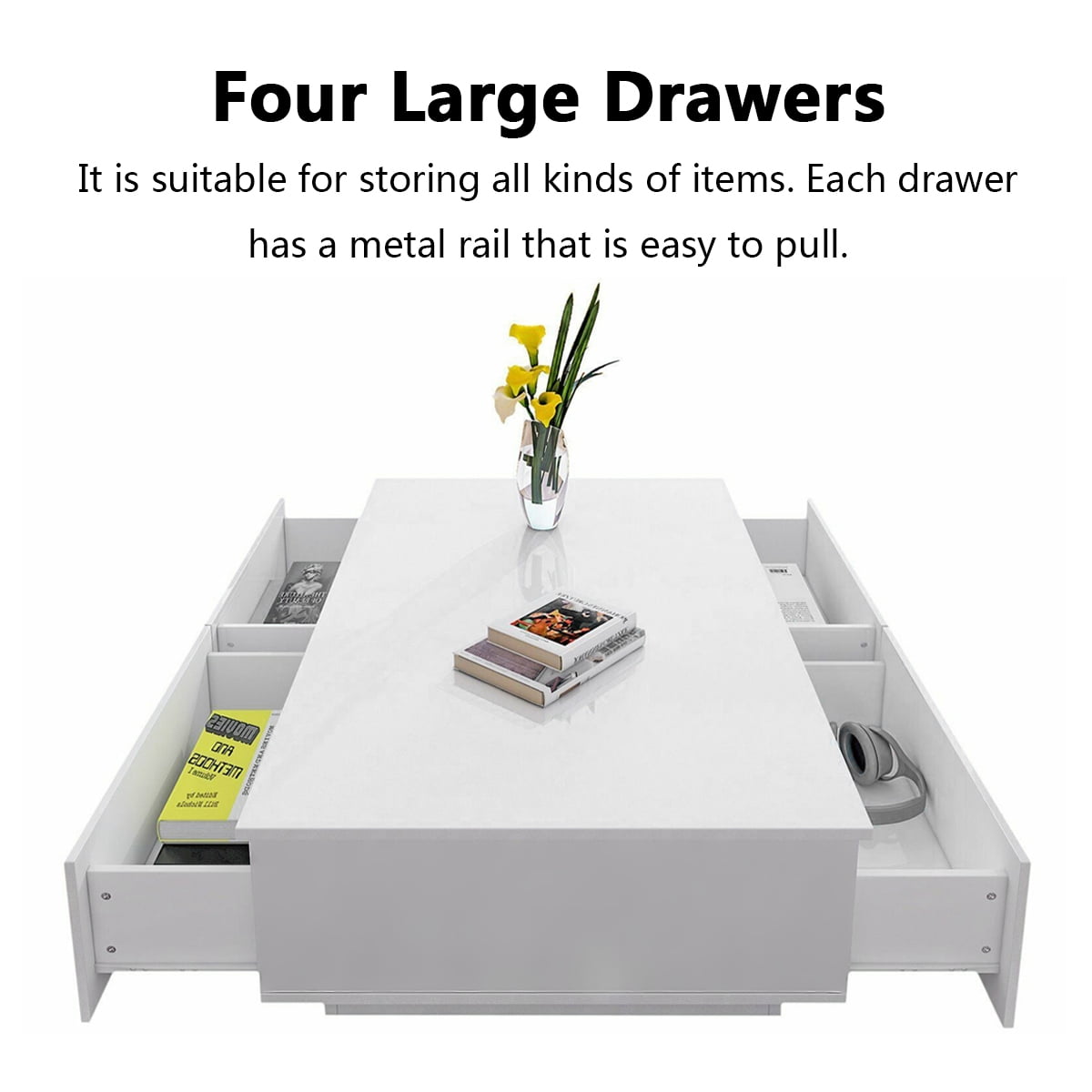 White Gloss LED Coffee Table with Drawers