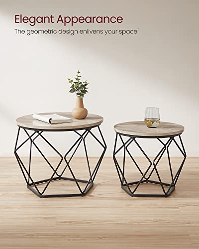 VASAGLE Round Coffee Table Set, Greige and Black