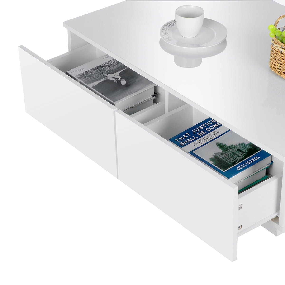 White Gloss LED Coffee Table with Drawers