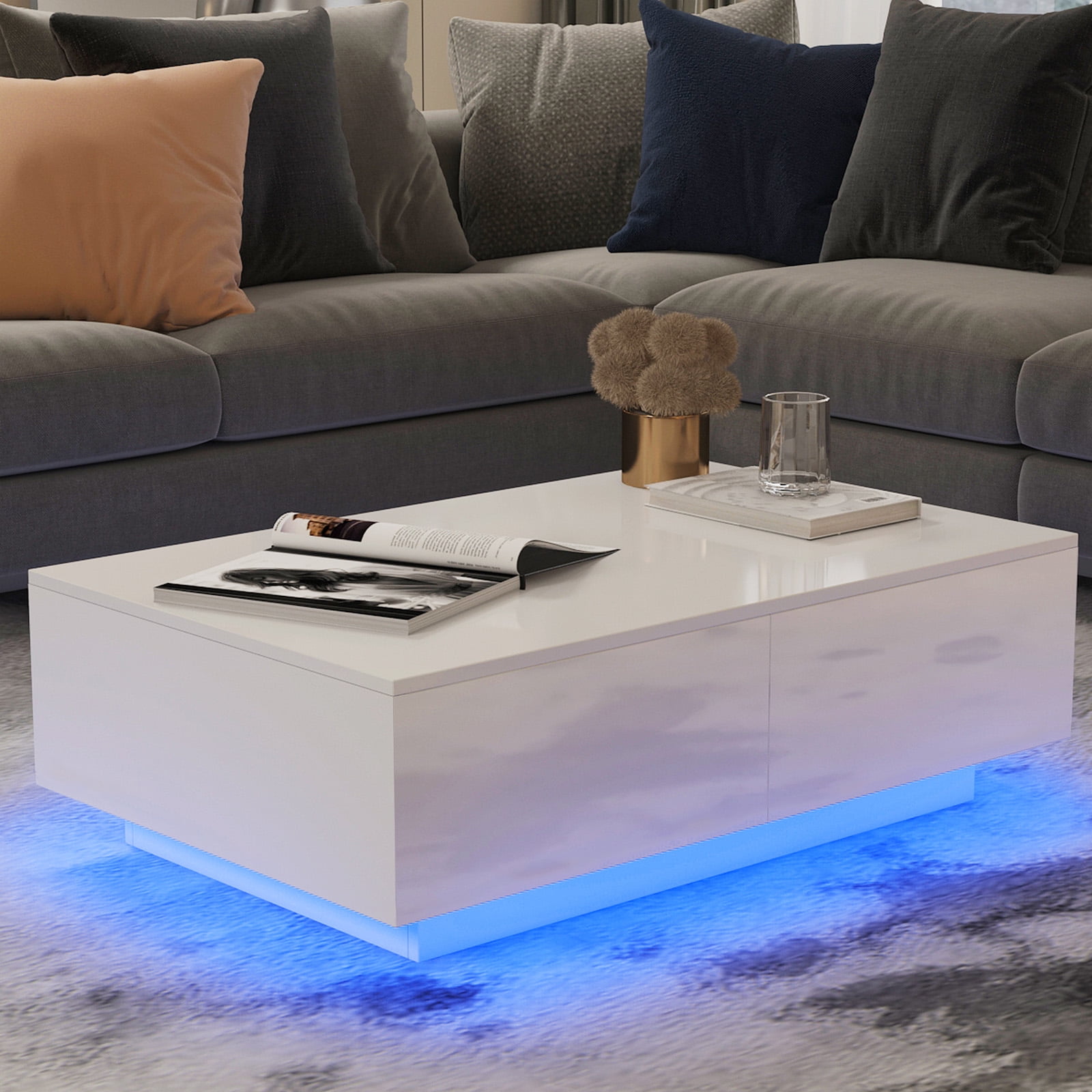 White Gloss LED Coffee Table with Drawers