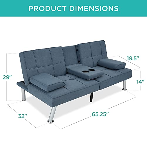 Linen Modern Folding Futon Sofa in Blue Color