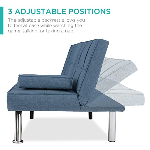 Linen Modern Folding Futon Sofa in Blue Color