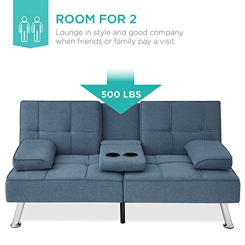 Linen Modern Folding Futon Sofa in Blue Color
