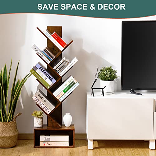 Yoobure Vintage Wood Tree Bookshelf with 6 Shelves