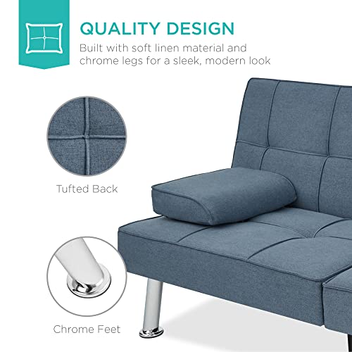 Linen Modern Folding Futon Sofa in Blue Color