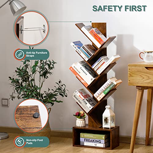 Yoobure Vintage Wood Tree Bookshelf with 6 Shelves