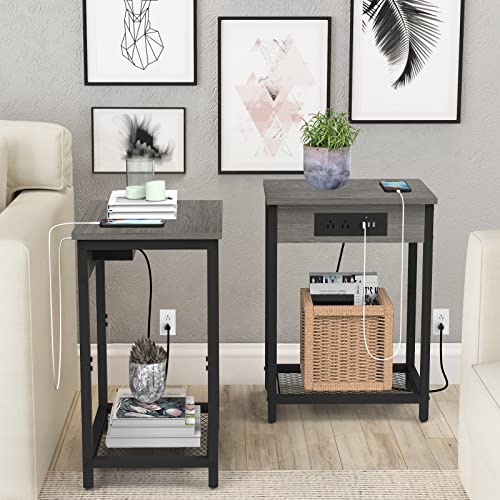 Set of 2 CADUKE Nightstands with Charging Station