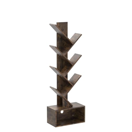 Yoobure Vintage Wood Tree Bookshelf with 6 Shelves