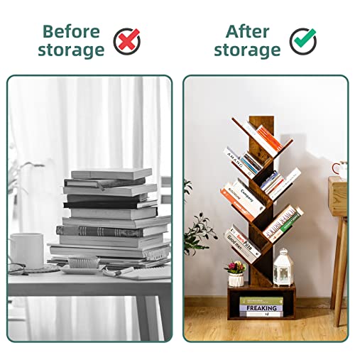Yoobure Vintage Wood Tree Bookshelf with 6 Shelves